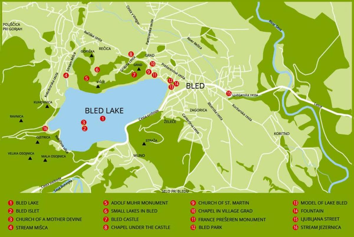 mapa Slovenija pokazuje jezero iskrvarila