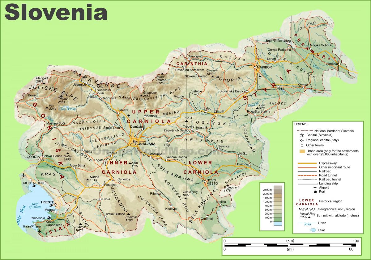 Mapa Slovenija fizički
