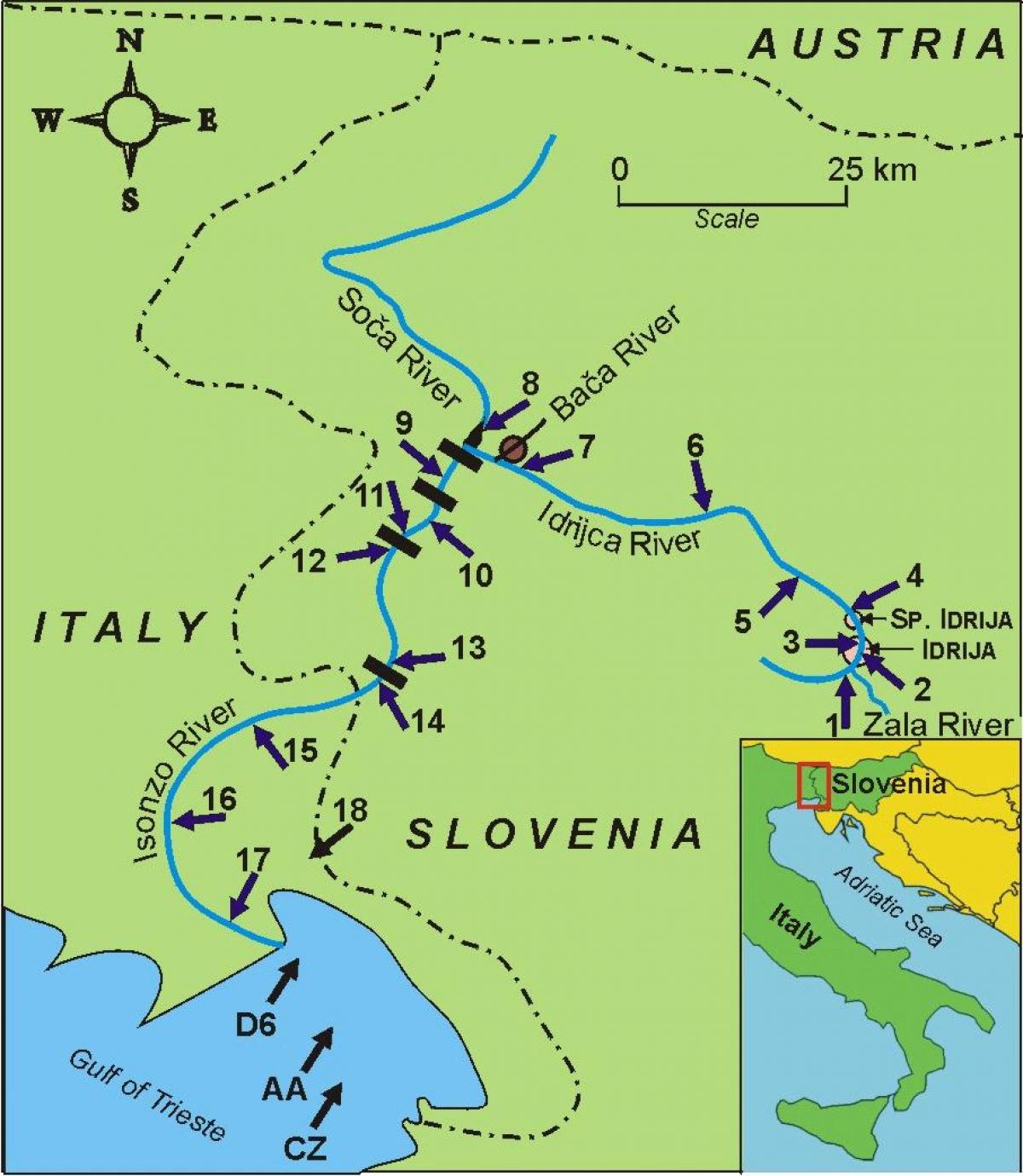 Mapa soca rijeku Slovenija